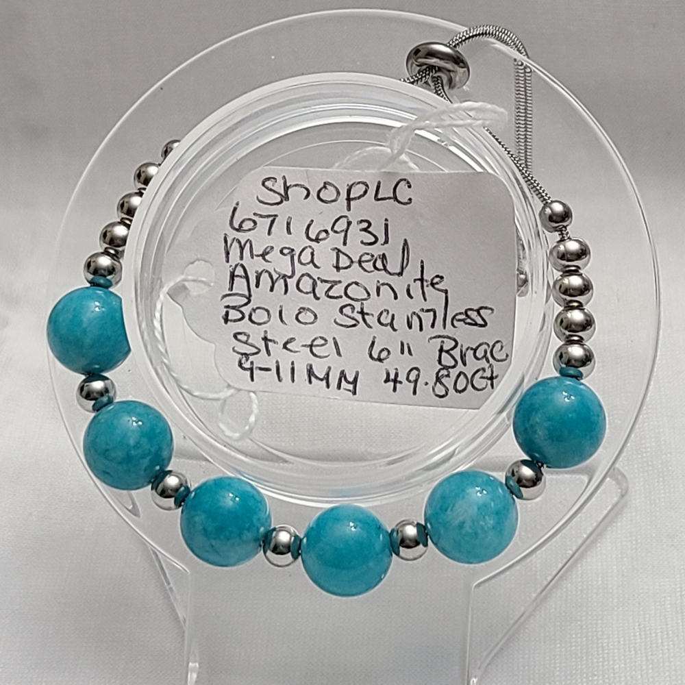 Amazonite Beaded Bolo Bracelet in Stainless Steel